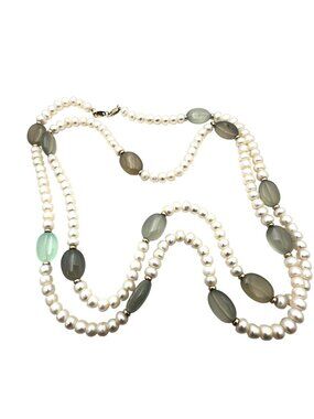 Zoe B 14k Yellow Gold Womens Necklace Aqua Quartz Pearl 36 Inch 49 Grams